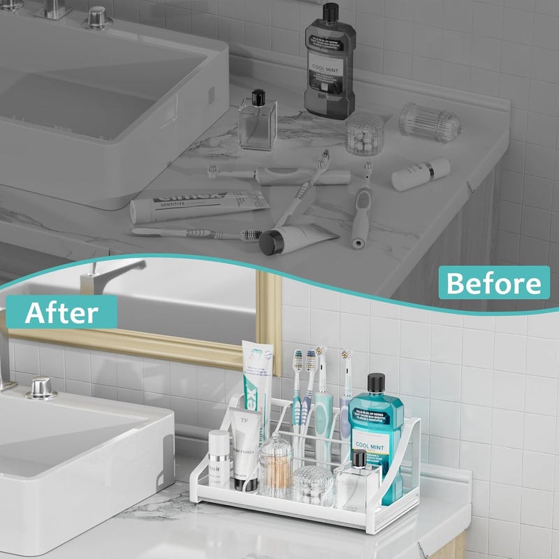 OVICAR Toothbrush Holder Instant-Dry Organizer - Bathroom Countertop Organizer Kids Electric Toothbrush Toothpaste Holders - 7 Slots Bathroom Sink Accessories Storage Tooth Brush Counter Organization, White - Image 5